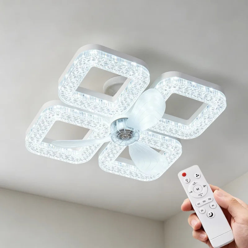 Ceiling Fan Light, E27 Base Remote Control 3000K-6500K Stepless Dimmable Color, 3 Speeds Timer LED Fan Lamp for Living Room