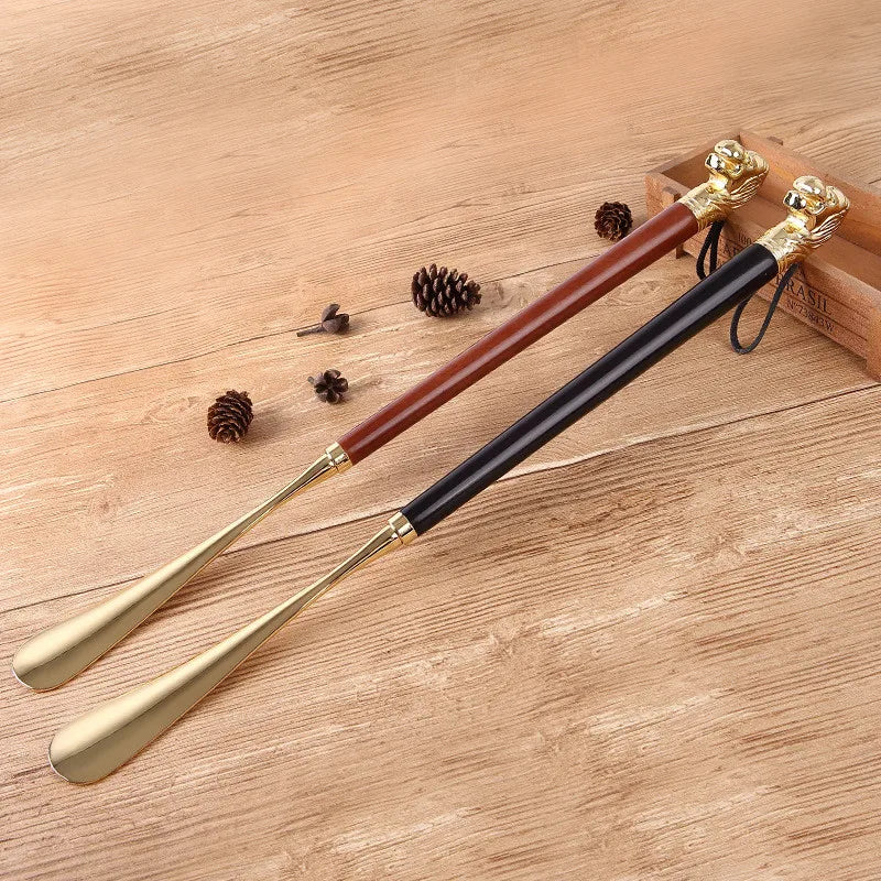 High-quality Delicate Lion Horse Head Metal Shoe Horn Luxury Shoe Pull-on Non-bending Alloy Solid Wood Shoes Pull-on Apparatus