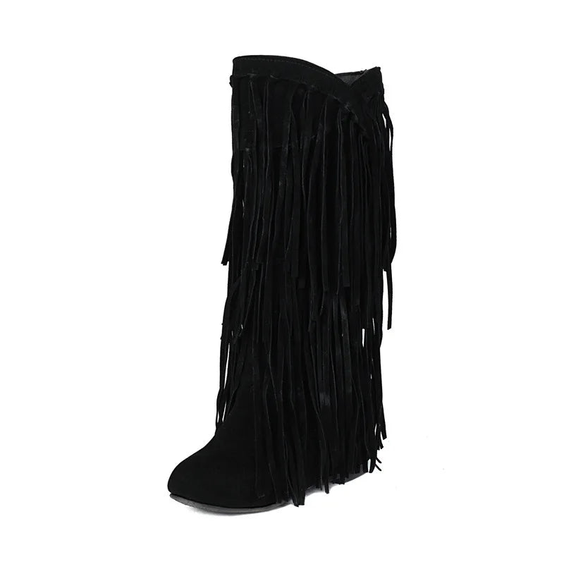 Boots 2025 autumn/winter women's boots casual fringe boots college style flat bottomed high top boots women's shoes