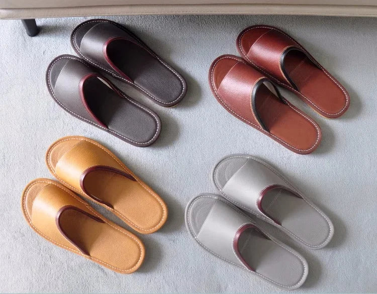 Genuine Leather Couple Summer Indoor Slippers Anti-Slip Women Household Slippers Men Casual Home Shoes