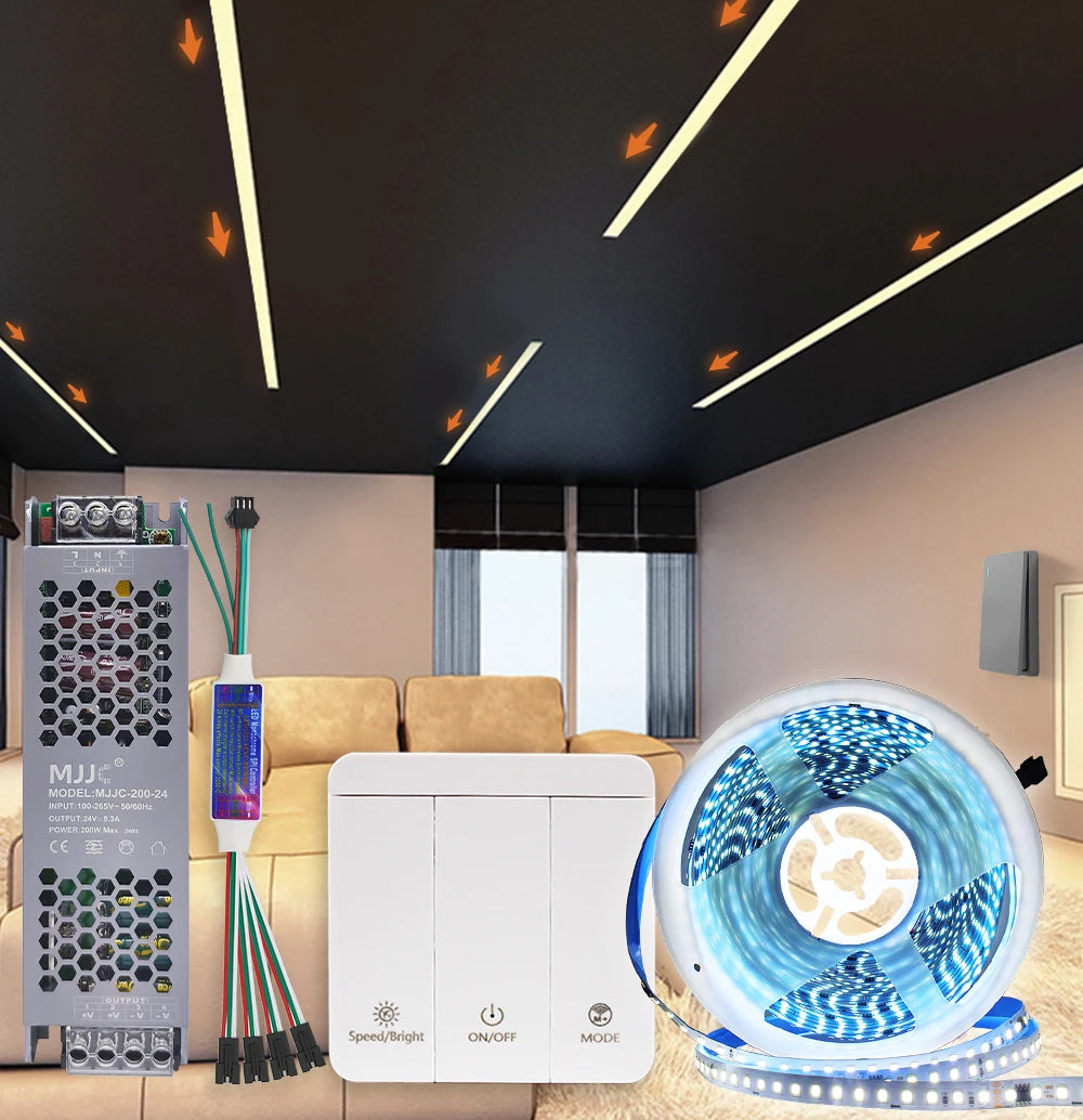 5M 10M 15M 20M Running Water Flowing LED Strip Light DC 24V WS2811 SMD2835 Horse Race Pixel Addressable Flexible Linear Lamp Set