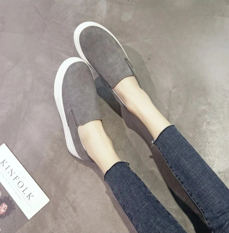 Shoes for Women Spring Leisure Sneakers New Womens Lazy Footwear Lightweight Thick Sole Genuine Leather Board Shoes Platform