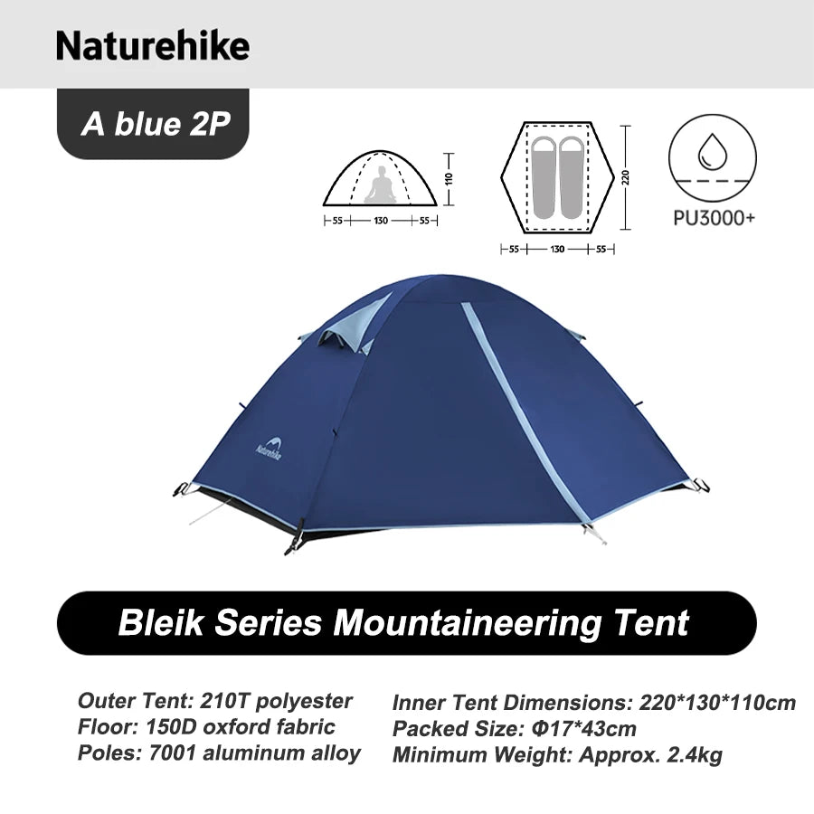Naturehike  2026 Tents 2-3 People Bleik  Outdoor Hiking Mountain Camping Tent Travel 210T Polyester Waterproof Sunshade Shelter