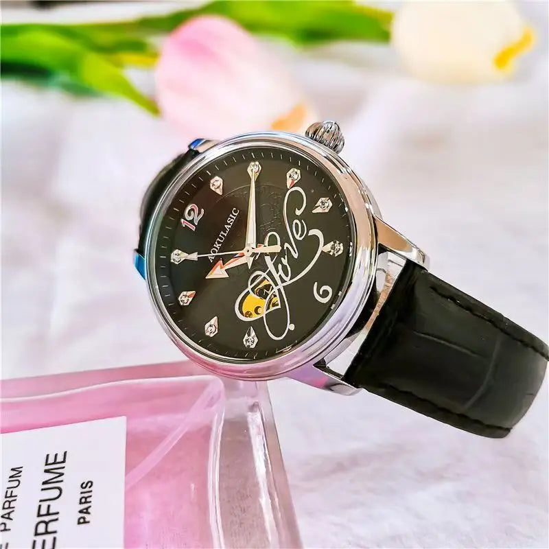Authentic Fully Automatic Mechanical Watch for Women, Hollow-Out, Luminous, Waterproof, Elegant, High-End, New Korean Style, Simple Watch, the Best Gift for a Girlfriend, No Batteries Needed