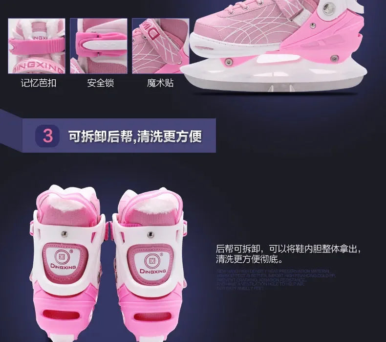 Adjustable Size Speed Skating Shoes Thermal Stretchable Ice Skates Ski Shoes Thicken with Ice Blade for Kids Adult Men And Women