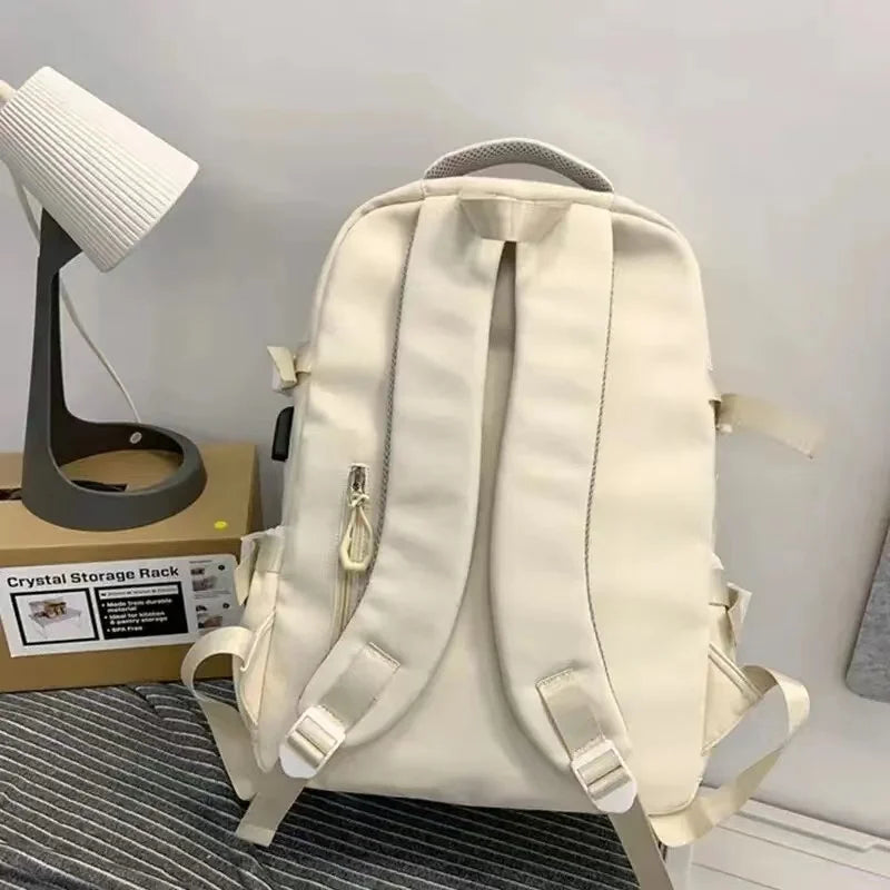 College Style Canvas School Bags For Girls Solid Junior High School Student Schoolbag Korean Version Laptop Backpack Women Boys