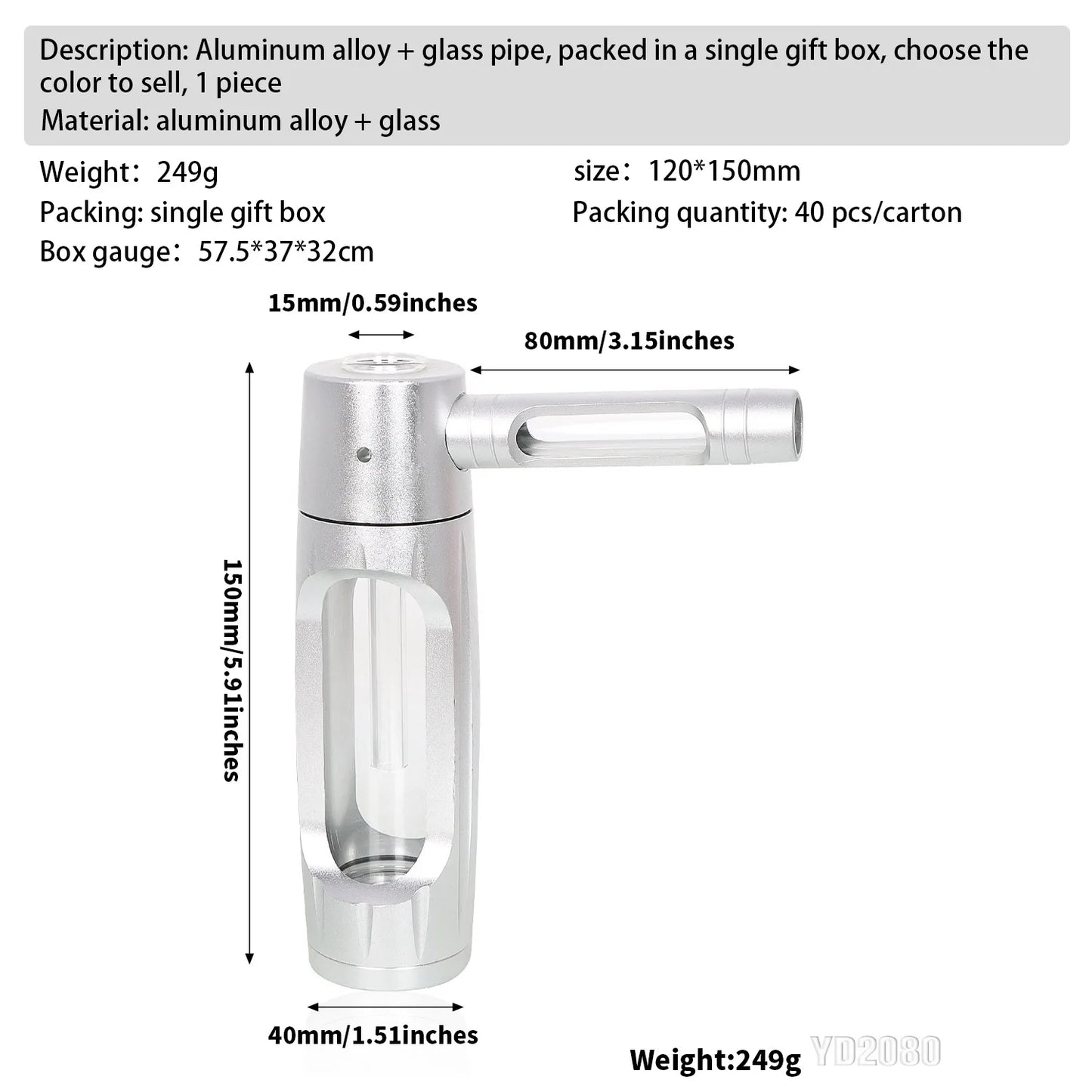 HOT Evil 155mm Dry Burning Grass Smoking Pipe Portable Aluminum Alloy&Glass Tobacco Pipes Hookah Shisha Pipa Smoking Accessories