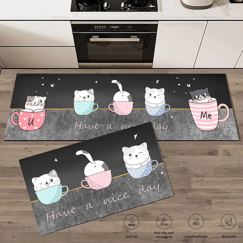 Carpet for Kitchen Floor Mat Waterproof Non-slip Long Rug Oil-proof Foot Mats Pink Flower Home Decoration Modern Absorbent Rugs
