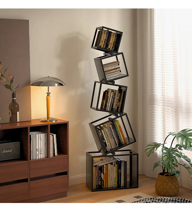 5 Layer Grid Bookshelf Modern Simple Foldable Storage Metal Living Study Room Decoration Corner Arrange Floor Standing Bookshelf