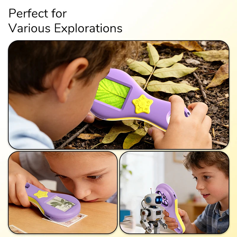 Digital Magnifier 2.0'' IPS Screen 2.0MP Purple Handheld Video Microscope Camera 50X Magnification 8LEDs With Magnifying Glass