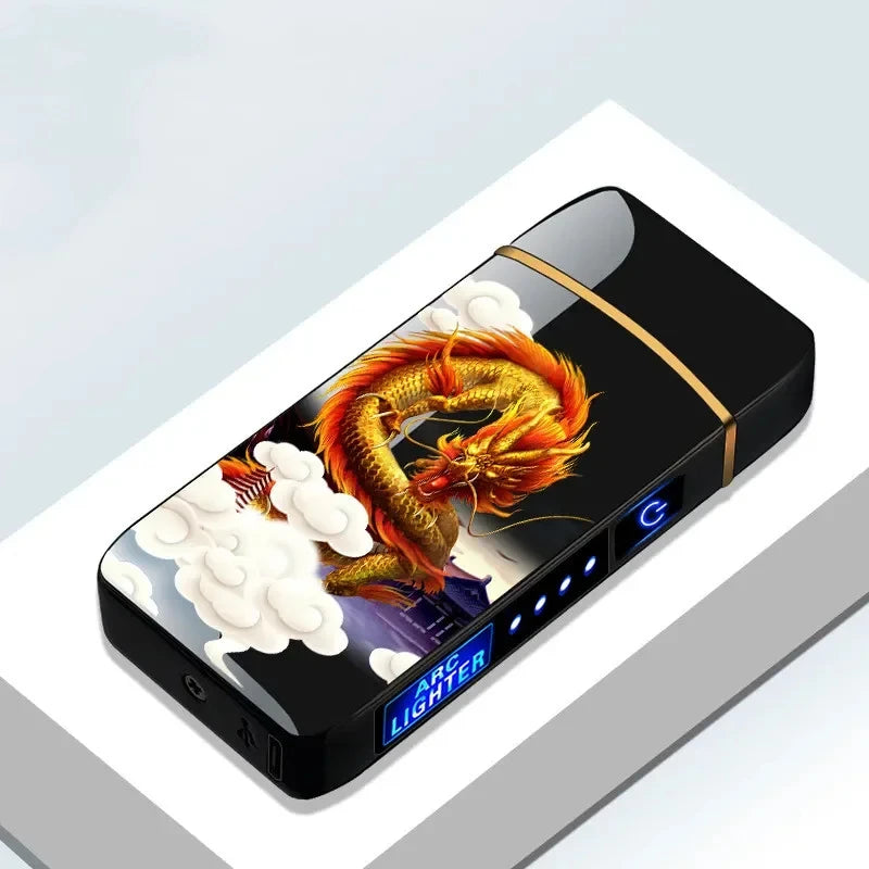 Hot Electric Windproof Metal Lighter Double Arc Plasma Flameless Rechargeable USB Lighter LED Power Display Touch Sensor Lighter
