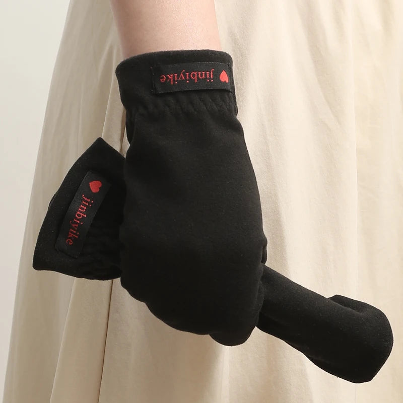 Mittens male warm cycling driving cold students windproof elastic winter thin velvet lovers all refer to female Half round glove