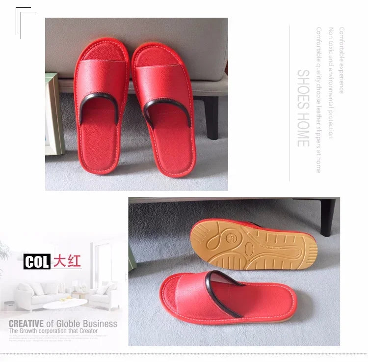 Genuine Leather Couple Summer Indoor Slippers Anti-Slip Women Household Slippers Men Casual Home Shoes