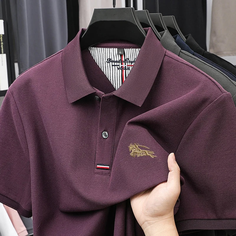 100% Pure Cotton Men's New Polo T-shirt Comfortable Breathable Cool Business Leisure Multi-scene Short Sleeve High-end Embroider