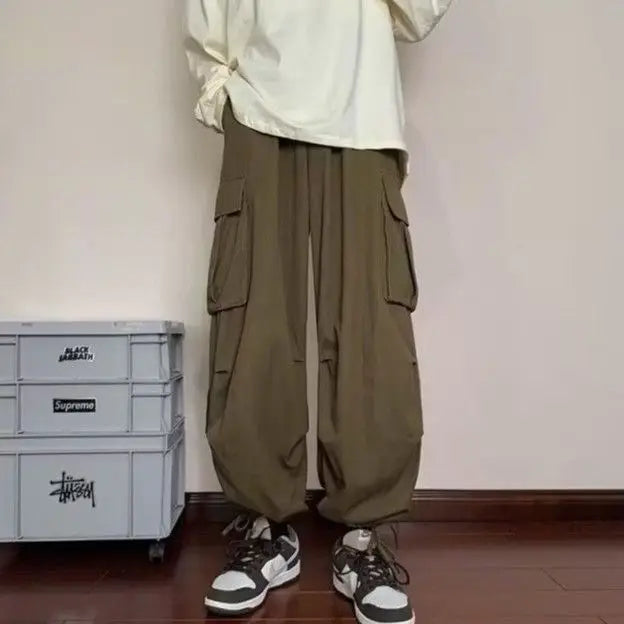 Spring and Autumn High Street Work Men's Thin Straight Wide Legs Fashion Trendy Sports Pants