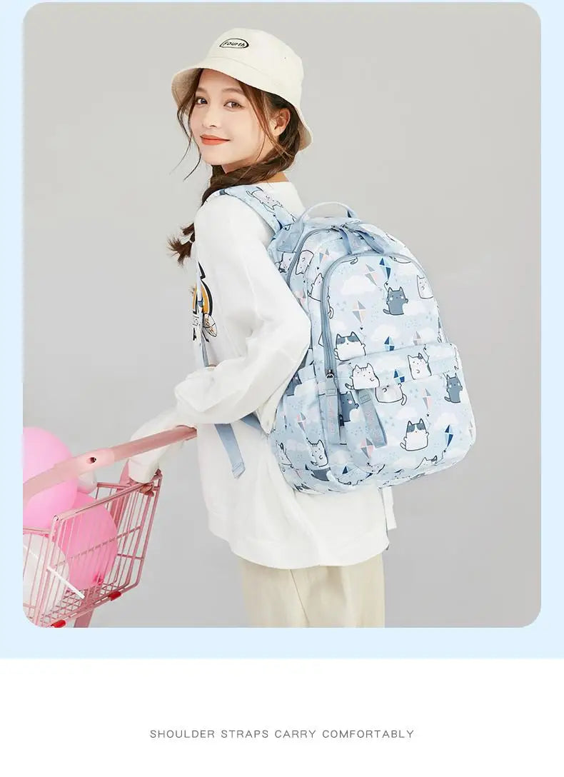 School Bags for Girls Cute Printing Cat School Backpack and Handbag Kawaii Children Backpack Back To School 2024 Mochila Escolar