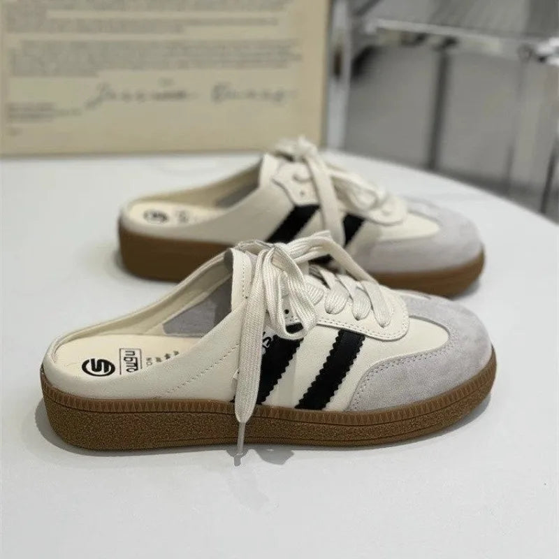 Women Mules Shoes Sports Round Toe Flat Female Footwear Casual Sneakers Clogs Platform Summer Slip on Creeper Baotou Slippers
