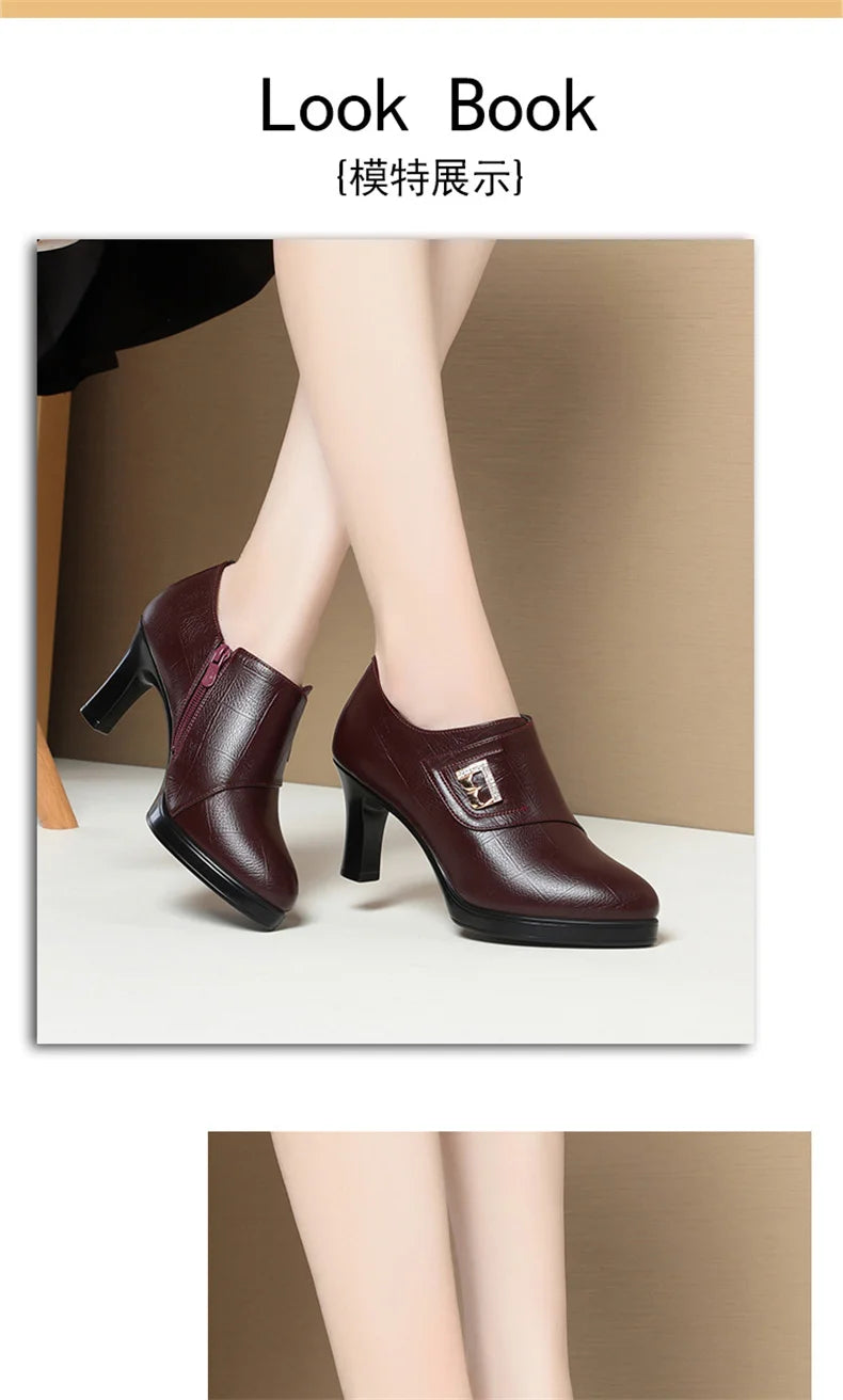 High Heels for Women 2024 Spring New Deep Mouth Soft Bottom Waterproof Business Formal Wear Office High Heel Leather Shoes
