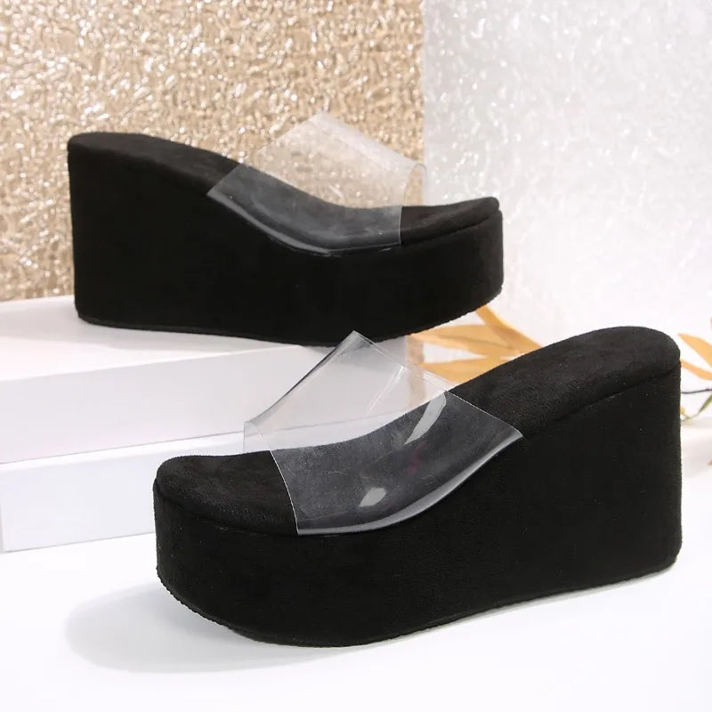 2025 Fashion Elegant Heels Casual Slippers for Women New Summer Comfortable Round Toe Thick Sole Banquet High Heels for Women
