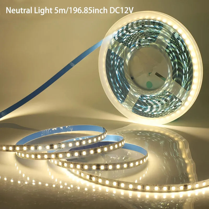 12V 24V 5m LED Strip Light 2835 120/180/240 LEDs Flexible Tape Bright 8mm PCB  Home Decoration