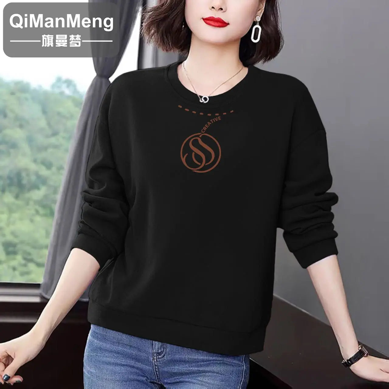Simplicity Casual Autumn/Winter New Women's O-Neck Printing 3D Fashion All-match Loose Long Sleeve Pullovers Sweatshirts Tops