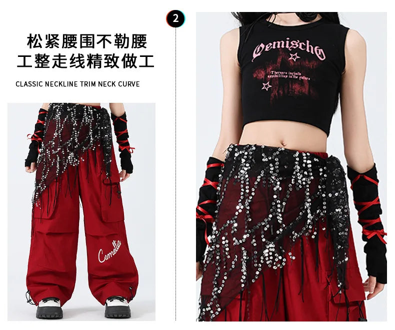 Hip Hop Sweet Girls Crop Top Street Dance Sweat Pants Jazz Girl Group Clothes Sets Kids K-pop Costumes Children Teens Streetwear