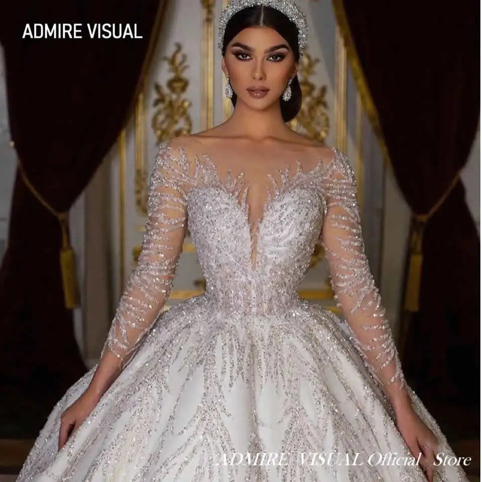 Newest Wedding Dresses For Bride  Ball Gown Sweetheart Neckline Full Sleeves With Beading Sequined Customized Vestidos De Novias