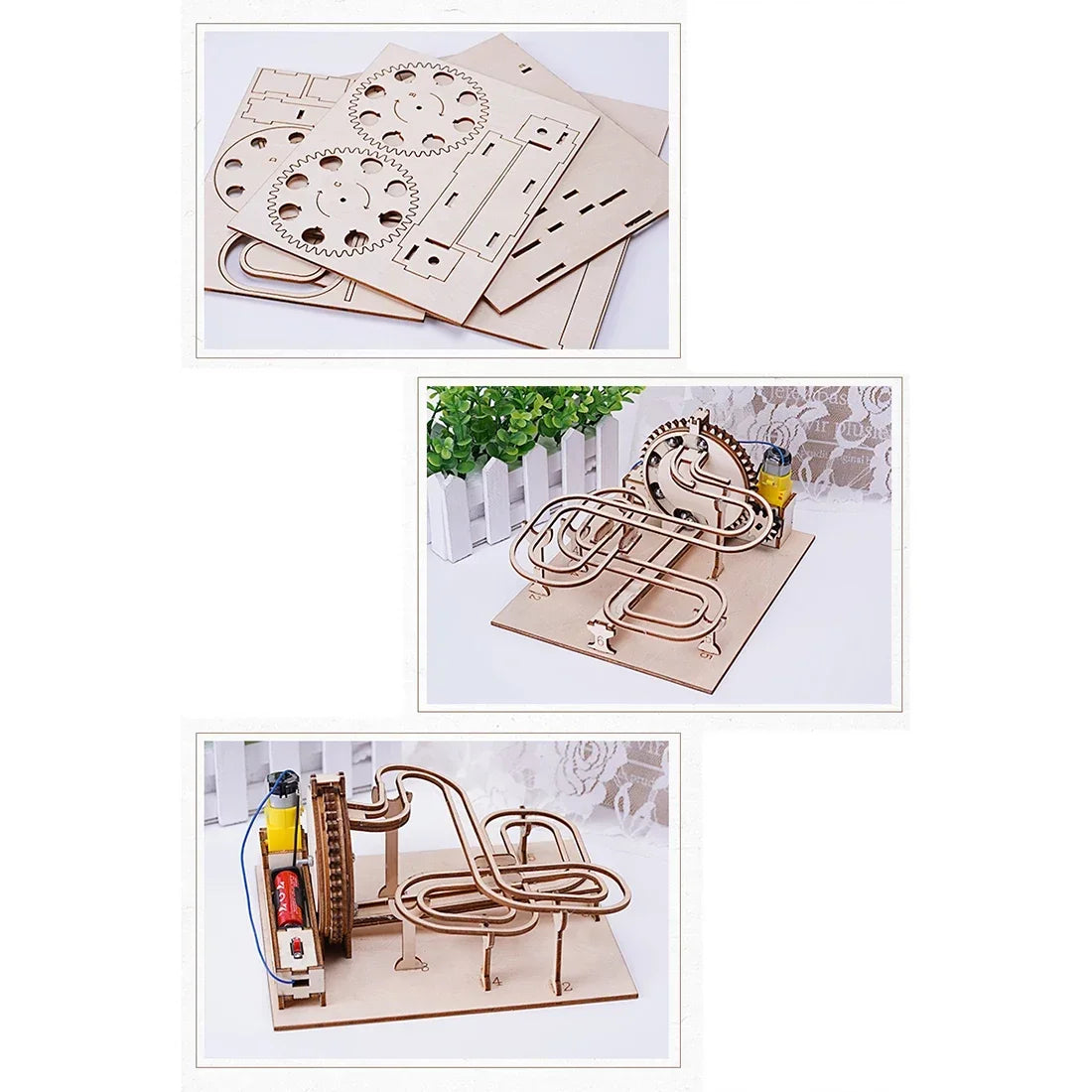 DIY 3D Wooden Marble Run Kit Build Mechanical Gears Steam Powered Science Experiment Educational Toy for Children and Teens