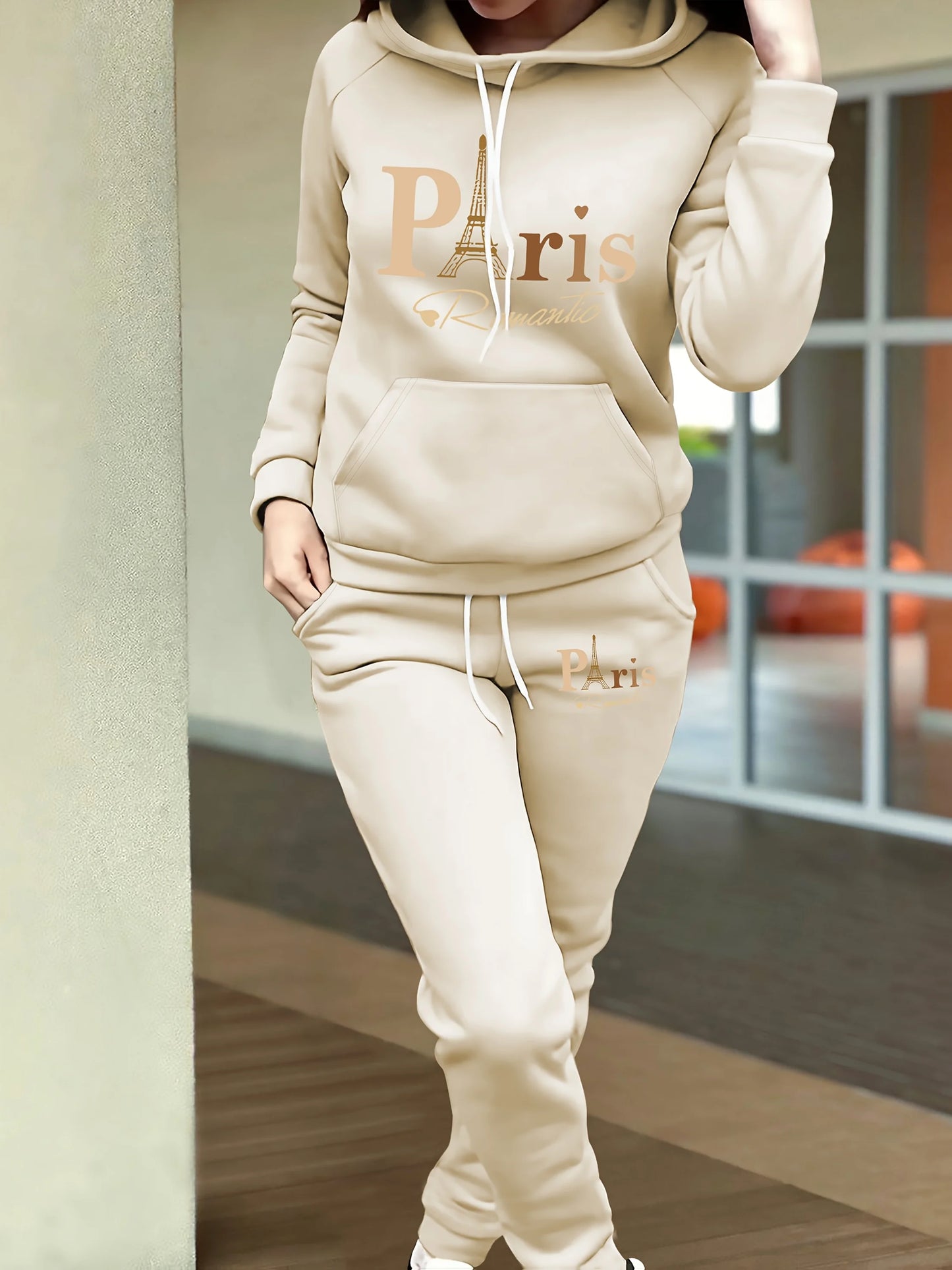 women Hoodies+sweatpant set Hip Hop Street Casual Printed Hoodie Oversize Loose New Sweatshirts Autumn Warm Fleece Clothing