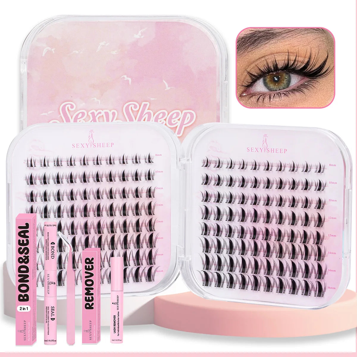 Lash Clusters 20D 30D 40D Lashes Extension with Bond&Seal Remover Soft Wispy DIY Individual Lash Kit Festival Gift Portable