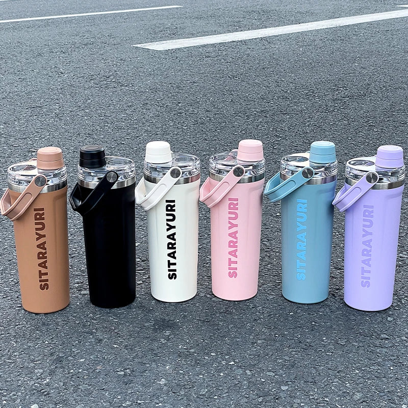 1pc 800ml magnetic lid insulated water bottle, minimalist letter print handle water cup, office and outdoor insulated cup