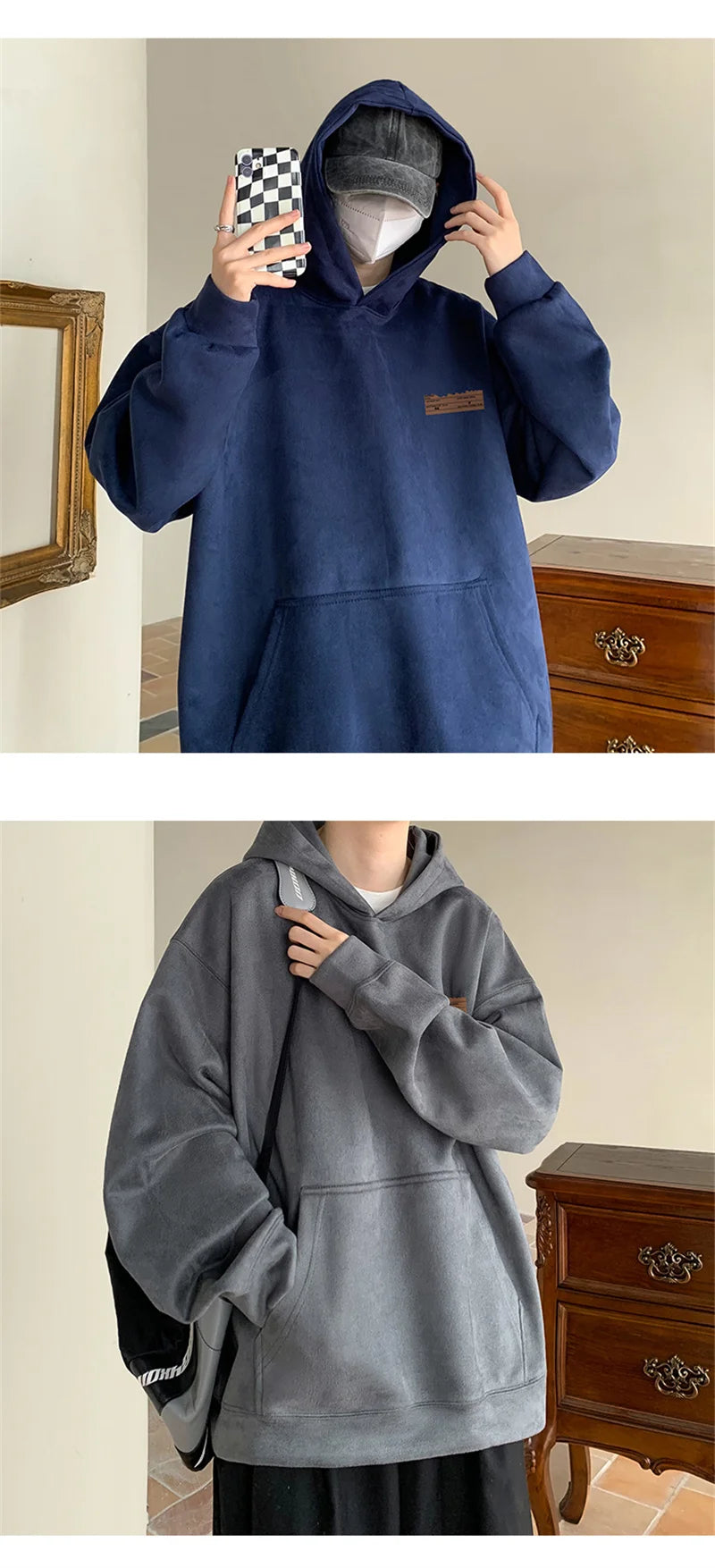 2026 New Suede Hooded Sweatshirts For Men Autumn Y2K Streetwear Printed Hoodies Hip Hop Fashion Retro Fleece Hoody Clothes