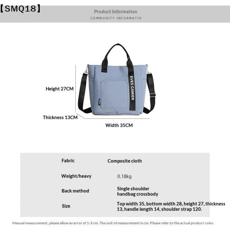 New Casual Tote Large Capacity Shoulder Bag Nylon Waterproof Canvas Handbag Simple Fashion Messenger Bags For Schoolgirl【SMQ】