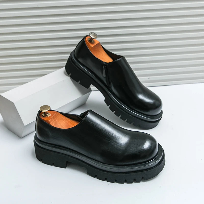 Spring New Men's Side Zipper Comfortable Cowhide Oxford Shoes Fashion Brand Classic Brown Men's Breathable Casual Leather Shoes