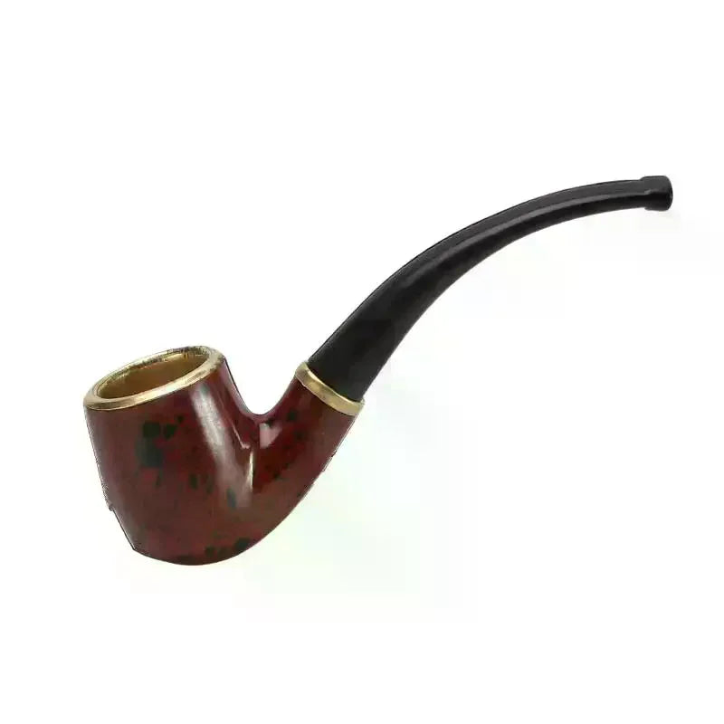 Imitation Wood Pipe Men's Classic Resin Pipe Old-Fashioned Dry Pipe Portable Copper Pot Bent Durable Mini Cigarette Pipe