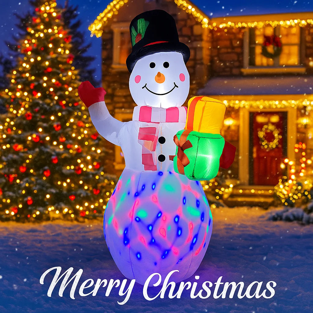 5FT Christmas Snowman Holding Gifts Outdoor Decor Home Inflatable Toys with LED Lights Yard Xmas Ornaments Party DIY Decoration