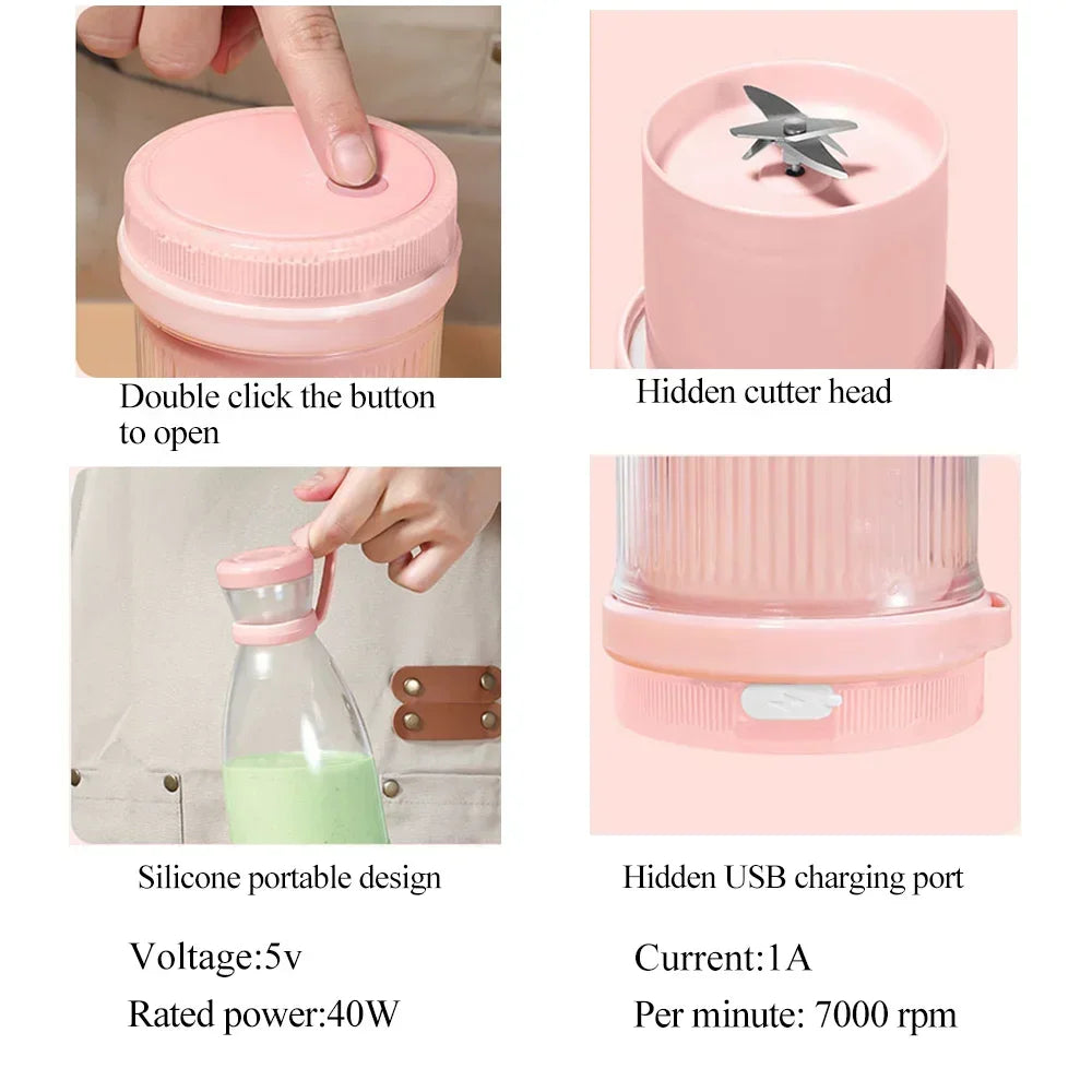 1pc 420ml Personal Size Blender, Portable Blender, Battery Operated USB Blender, Smoothies  Blender Bottle  Portable Juicer