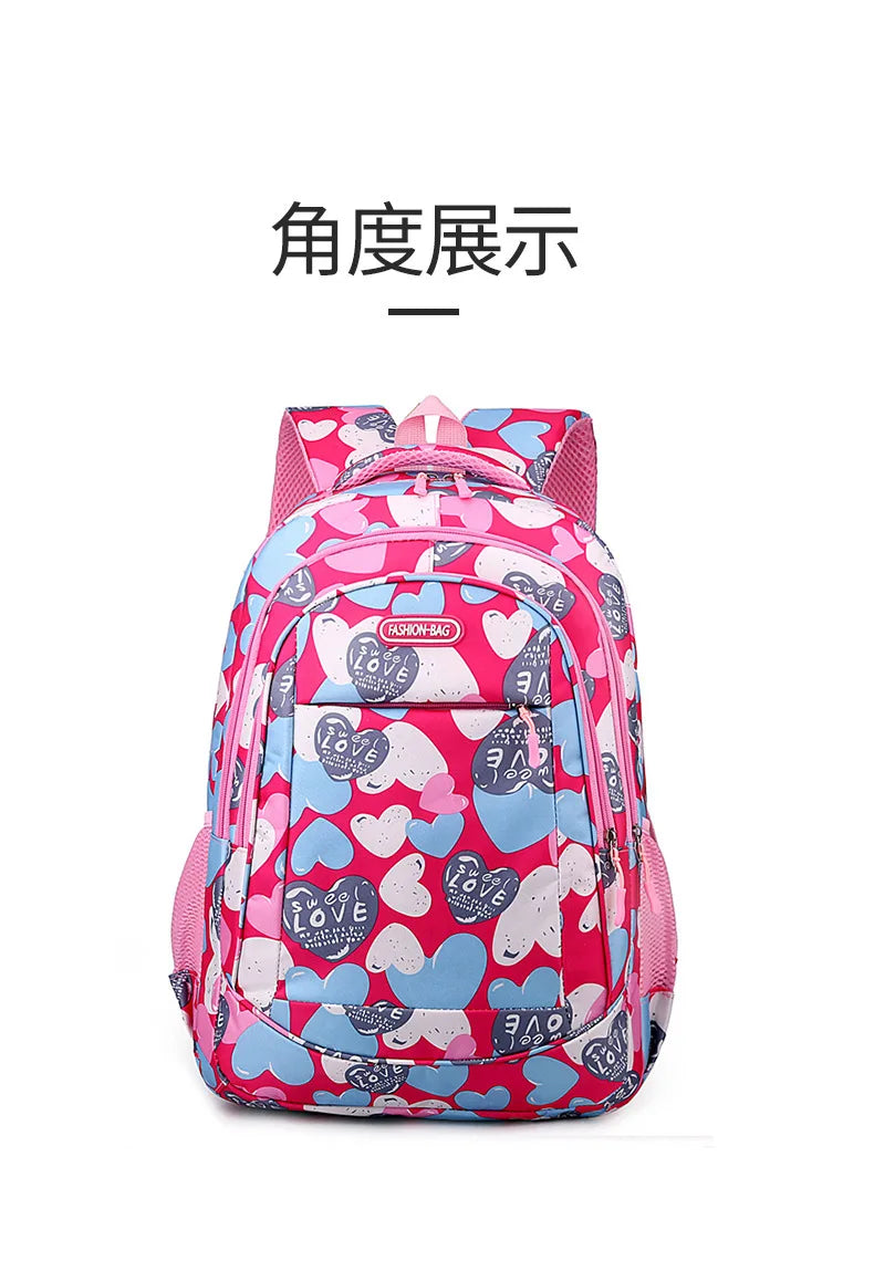 Student Boys And Girls School Bags Love Heart Printed Student Shoulder School Bags 1-6 Grade Light Weight Double  Shoulder Bags