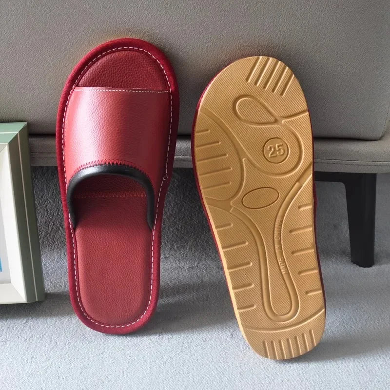 Genuine Leather Couple Summer Indoor Slippers Anti-Slip Women Household Slippers Men Casual Home Shoes
