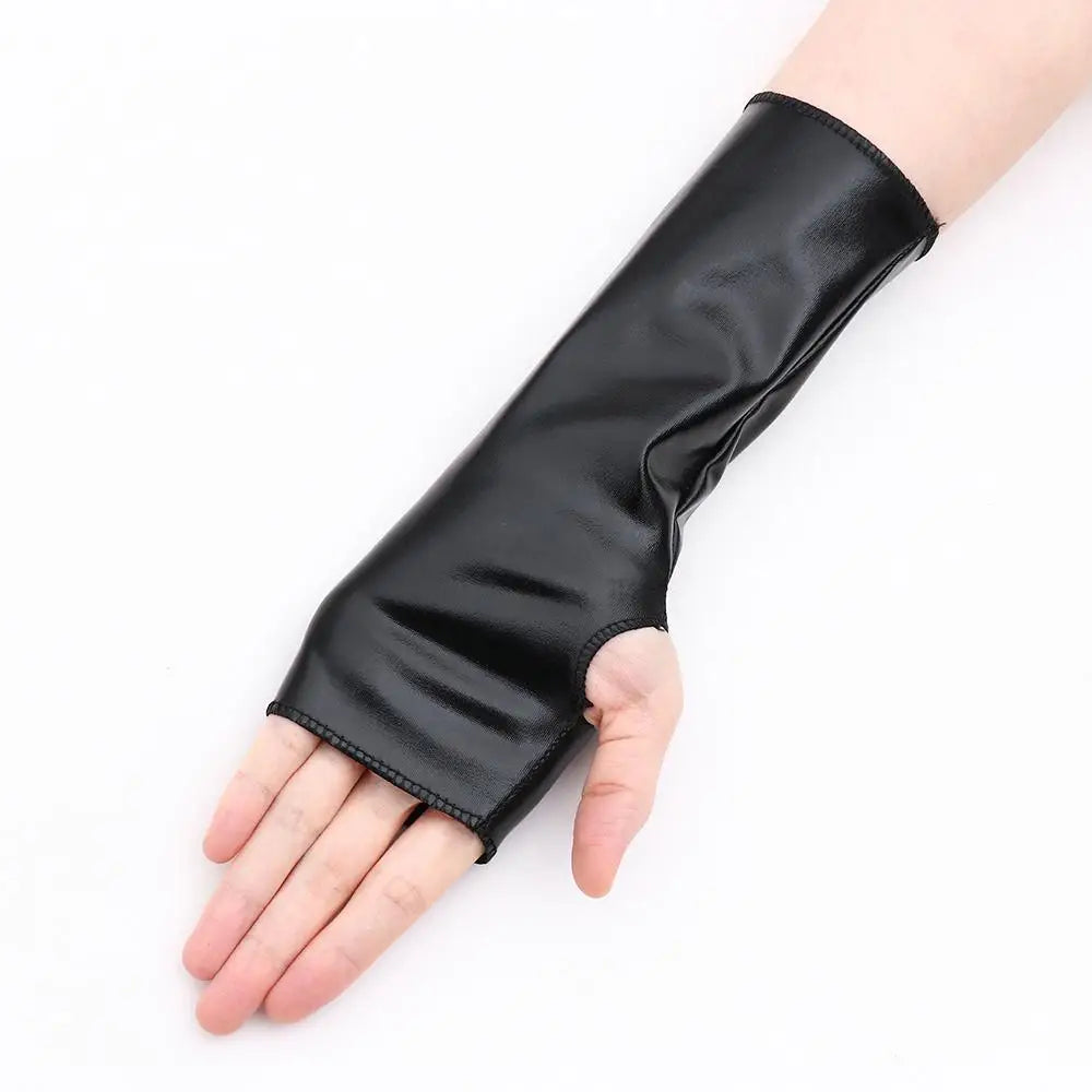 Men Women Hip-Hop Dance PU Mittens Black Gloves Halloween Leather Gloves Dress Up