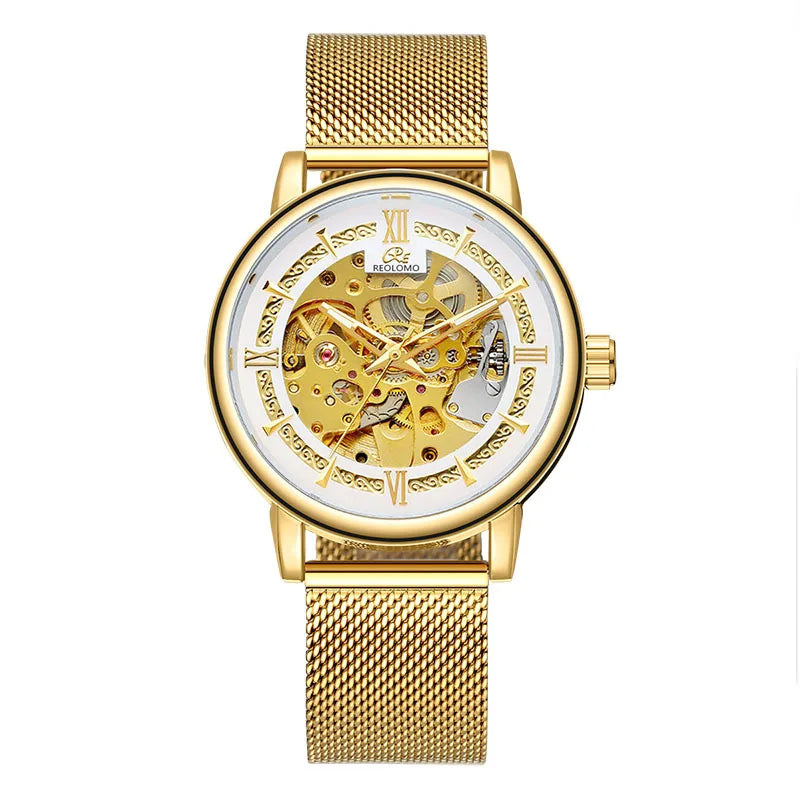 Men's automatic mechanical watch, European and American fashion hollow mechanical watch, woven mesh belt men's watch