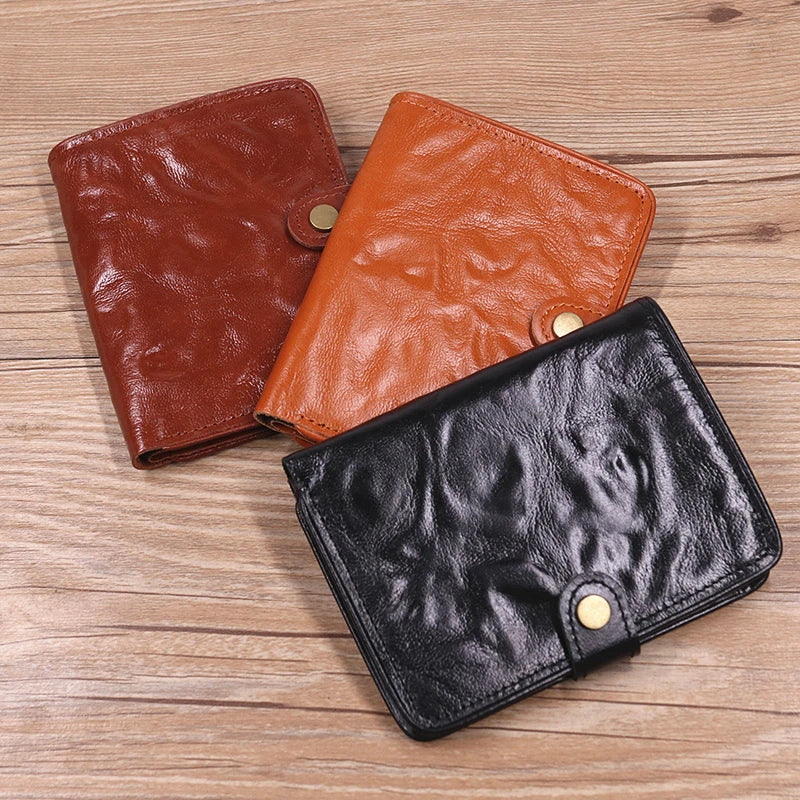 Genuine Leather Wallet For Men Vintage Real Cowhide Wrinkled Short Bifold Slim Thin Hasp Men's Wallets Purse Credit Card Holder