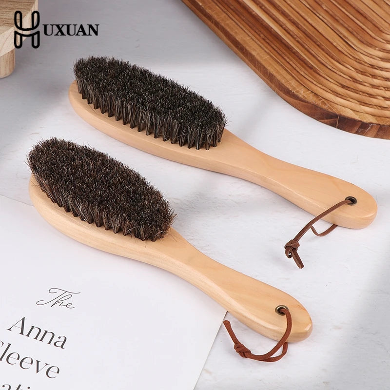Horse Hair Brush Wooden Handle Shoe Polish Brush Soft Horsehair Laundry Cleaning Brush Anti-Static Cleaning Care Brush