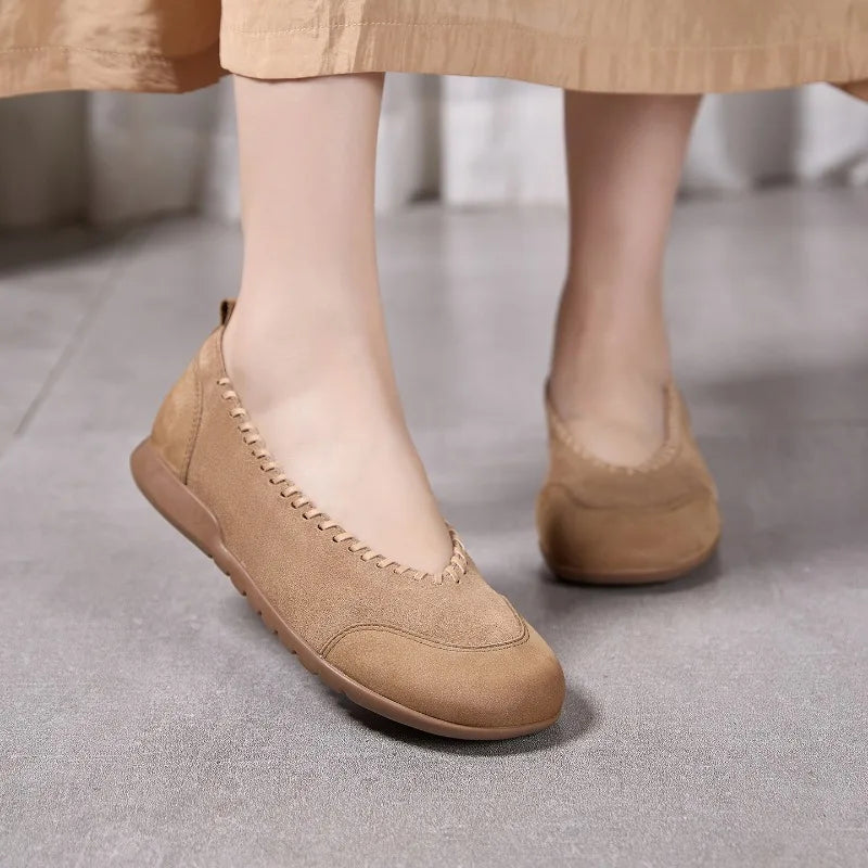 Women's Flat Shoes - 2026 New Style Leather Casual Fashion Single Shoes - Women's Wide-Toe Comfortable Mom Shoes Loafers Women