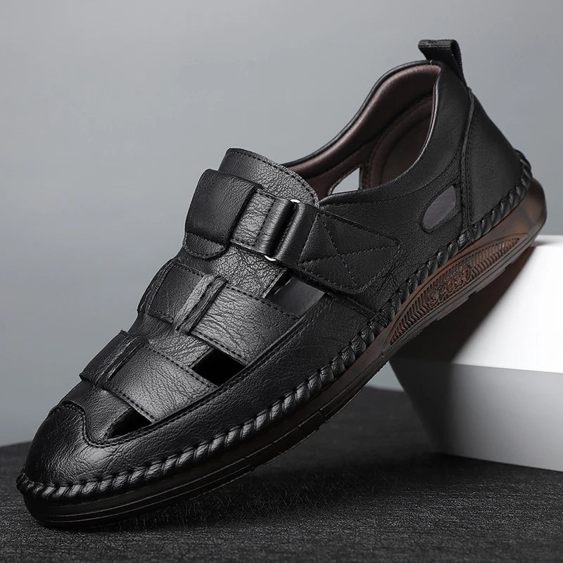 Genuine Leather 2024 Summer Special Offer Men's Business Casual Hollow Work with Holes Leather Sandals Men's Work Hole Sandals