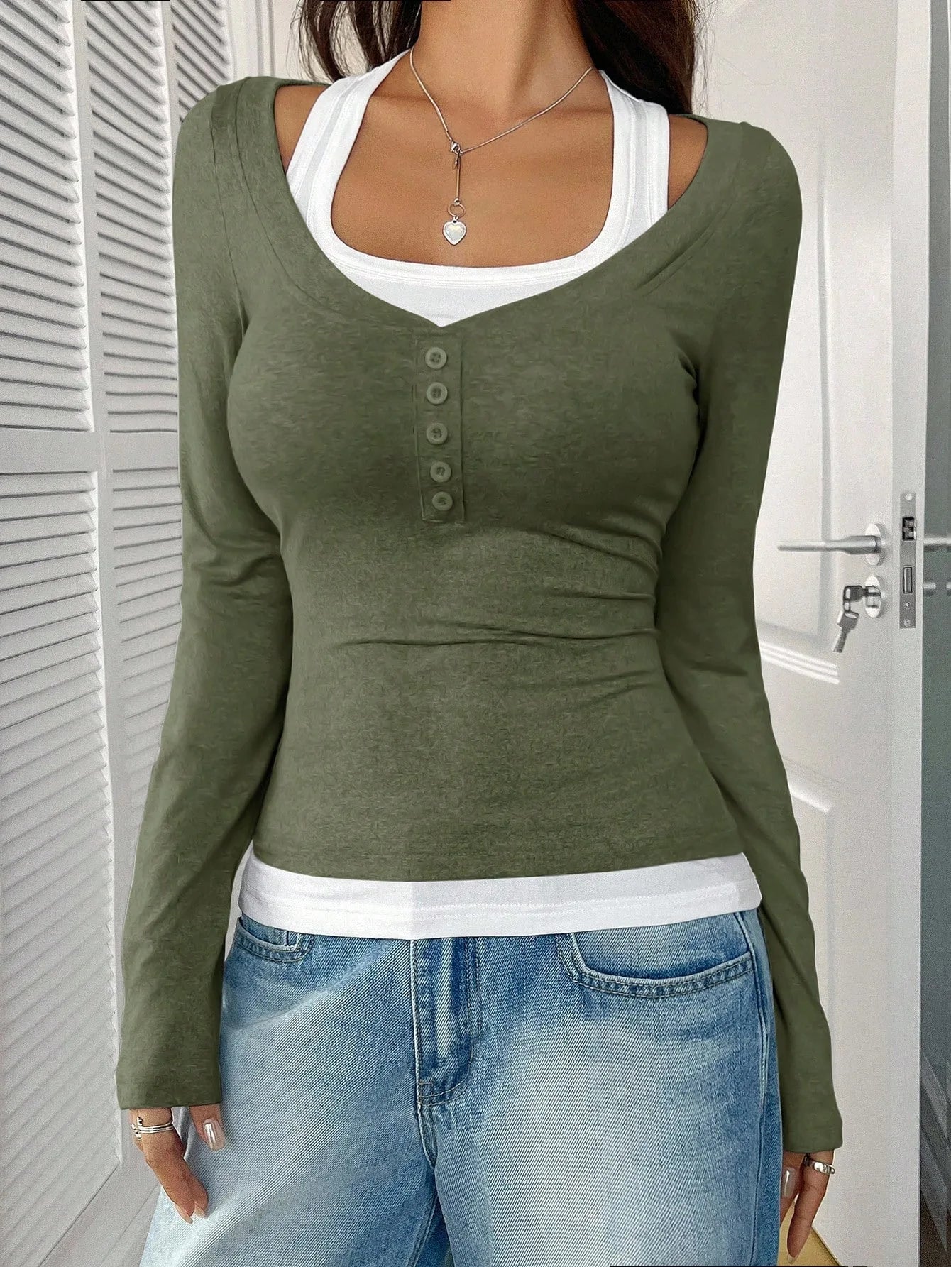 New Women's Blouses T-shirt Spring Fall Fashion Slim Halter Neck Fake Two-piece Stretch Long-sleeve Top Women Casual Clothing