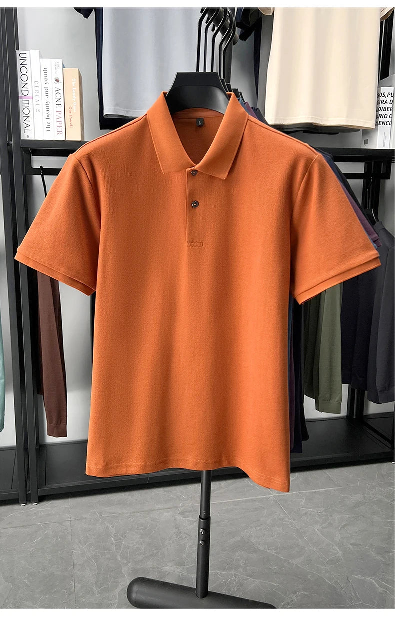 100% pure cotton men's short sleeve polo shirt high-quality classic solid color summer business casual comfort versatile T-shirt