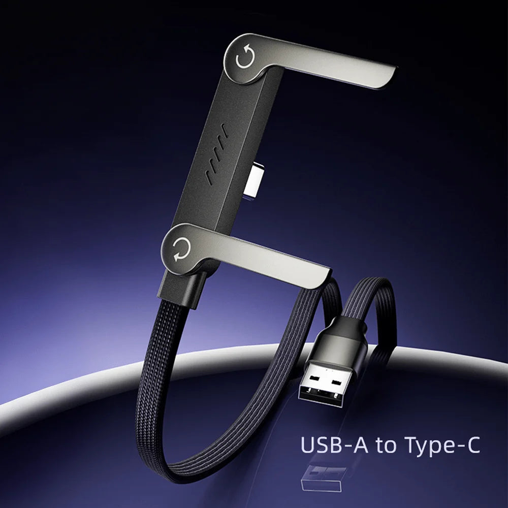 240W Fast Charging Cable with Adjustable Phone Stand, 2-in-1 Tough Braided Charging Cables Folding Stand UBS-A/Type-C to Type-C