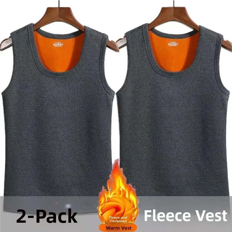 Men's Thermal Fce Lined Thiened Vest Warmth Inner Wear Slim Fit Anti-Cold Home Clothes Single Layer Knitted Fabric round...