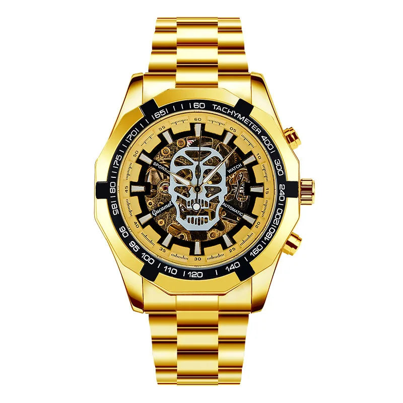 Automatic mechanical watch, fashionable hollow gold automatic mechanical watch, hot-selling business skull watch
